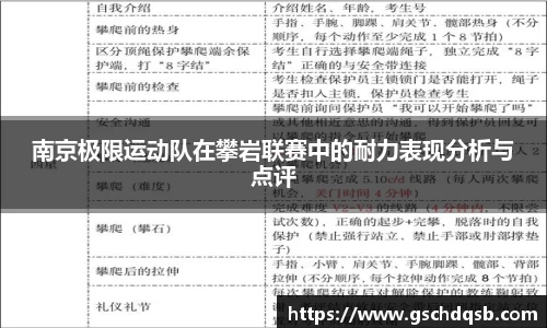 南京极限运动队在攀岩联赛中的耐力表现分析与点评